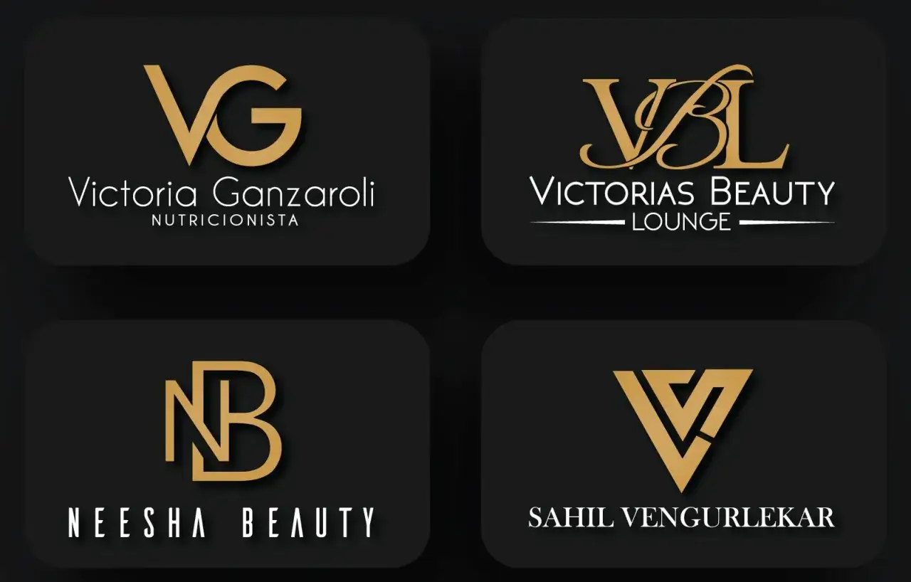 Four examples of monogram logos, featuring stylized initials for 