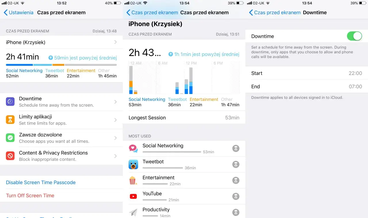iPhone Czas przed ekranem ustawienia