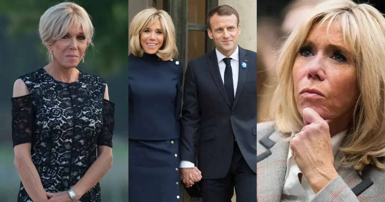 Brigitte Macron w trzech ujęciach, w tym z mężem. Spekulacje o Brigitte Macron operacje plastyczne towarzyszą jej wizerunkowi.