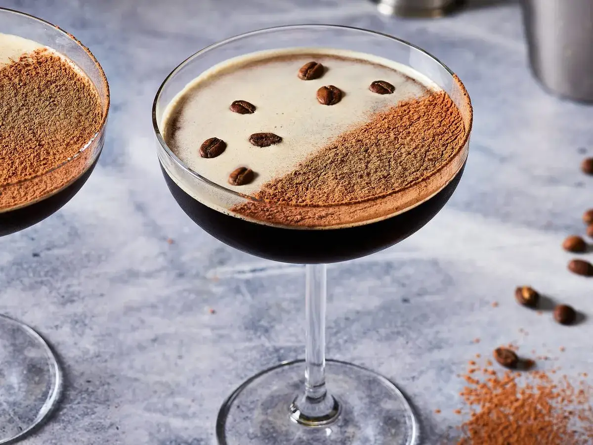 Espresso Martini drink with coffee beans