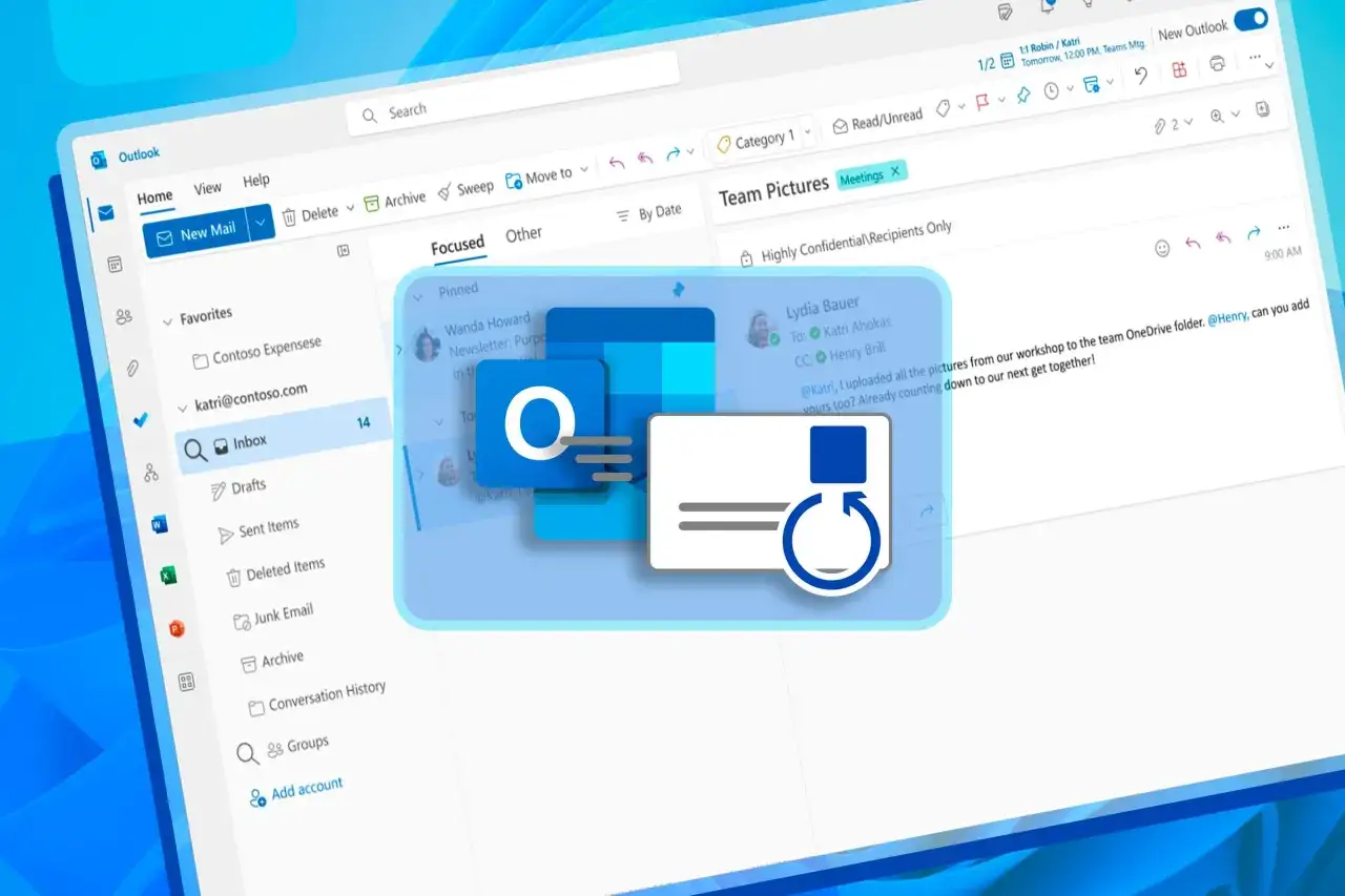 Jak cofnąć wysłanego maila w Outlook? Ikona cofania na karcie z podglądem wiadomości sugeruje tę funkcję.