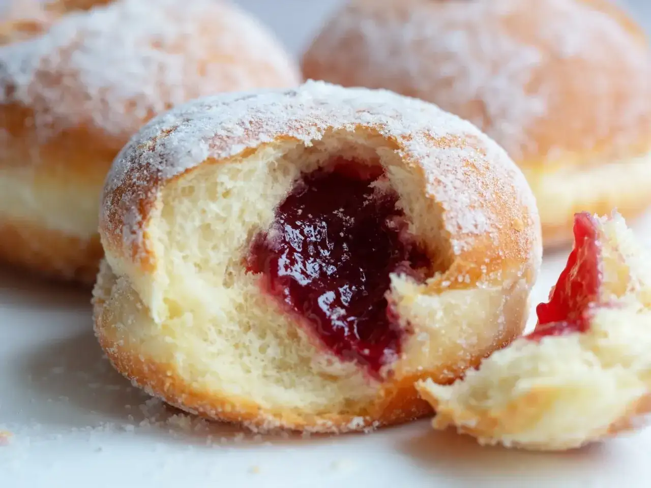 Puszyste pączki z dżemem, posypane cukrem pudrem. Czy pączki są wegańskie? To pytanie zadaje sobie wielu łasuch&oacute;w.