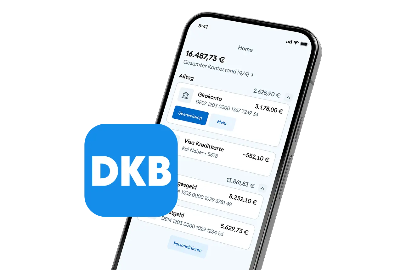 DKB App zeigt Kontostand: Girokonto mit 3.178,00 € und Kreditkarte mit -552,10 €. Das dkb gehaltskonto ist hier übersichtlich dargestellt.