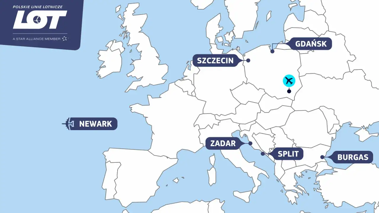 Bezpośrednie loty do Splitu z Polski, Gdańska i Szczecina. LOT oferuje też loty do Newark, Zadaru i Burgas.