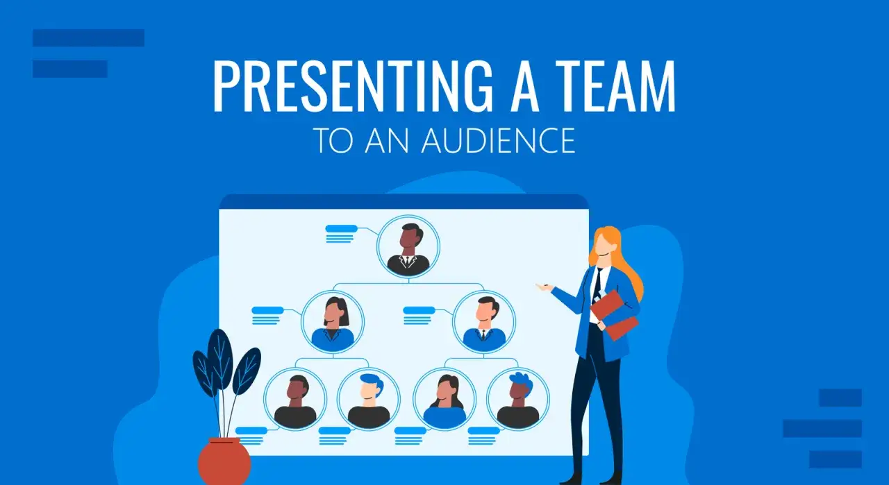 Une femme pr&eacute;sente un organigramme d'&eacute;quipe, un exemple de pitch de pr&eacute;sentation personnelle pour une &eacute;quipe.