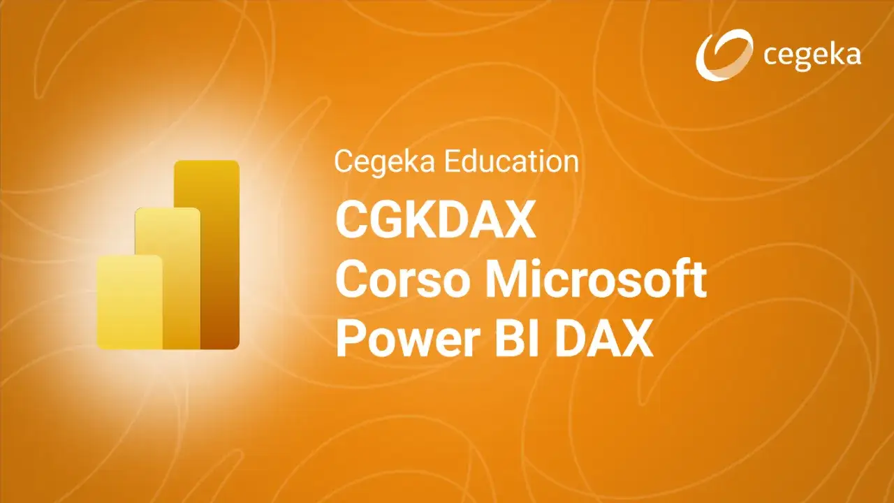 Grafico a barre stilizzato e logo Cegeka. Titolo: CGKDAX Corso Microsoft Power BI DAX.