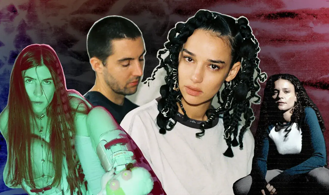Cuatro personas, evocando la estética de grupos de trip hop, posan en un collage con fondos texturizados.