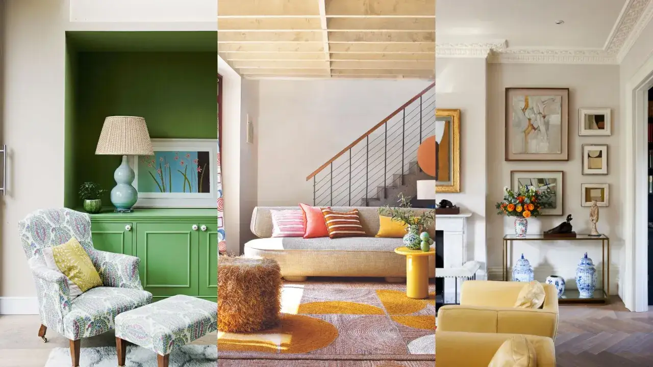 Vibrant living spaces with colorful accents and art. A perfect way to refresh your home for spring with stylish furniture and decor.