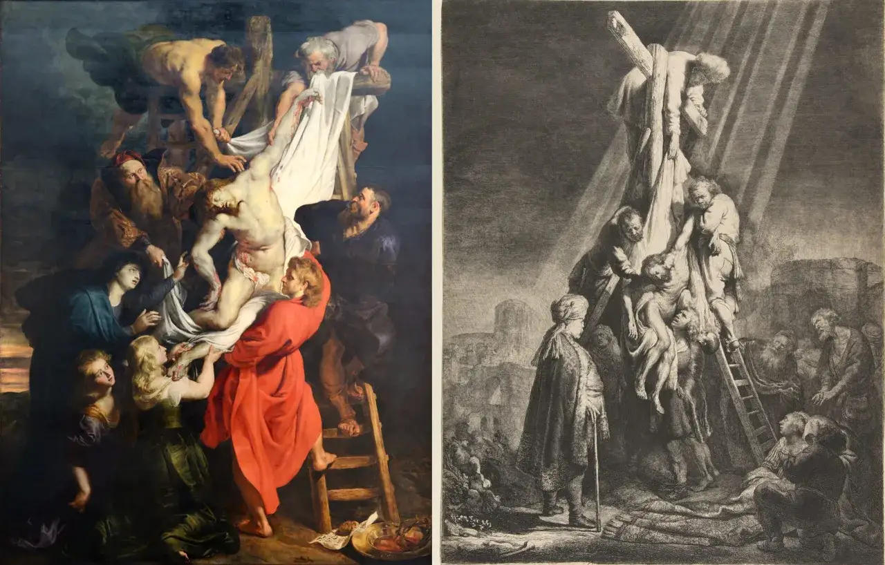Two dramatic depictions of Christ's descent from the cross, showcasing the emotional intensity of the Counter Reformation.