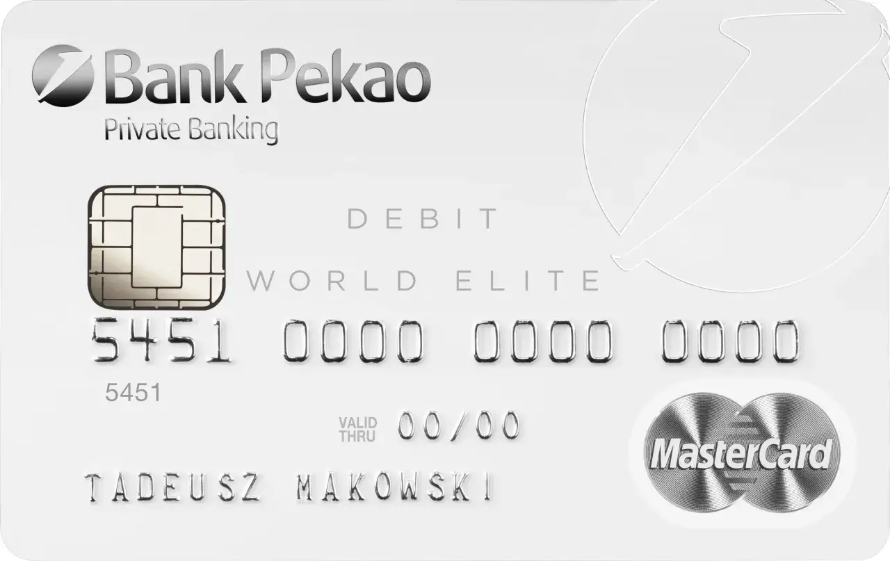 Karta debetowa Bank Pekao Private Banking World Elite dla klienta indywidualnego. Sprawdź tabelę opłat i prowizji.