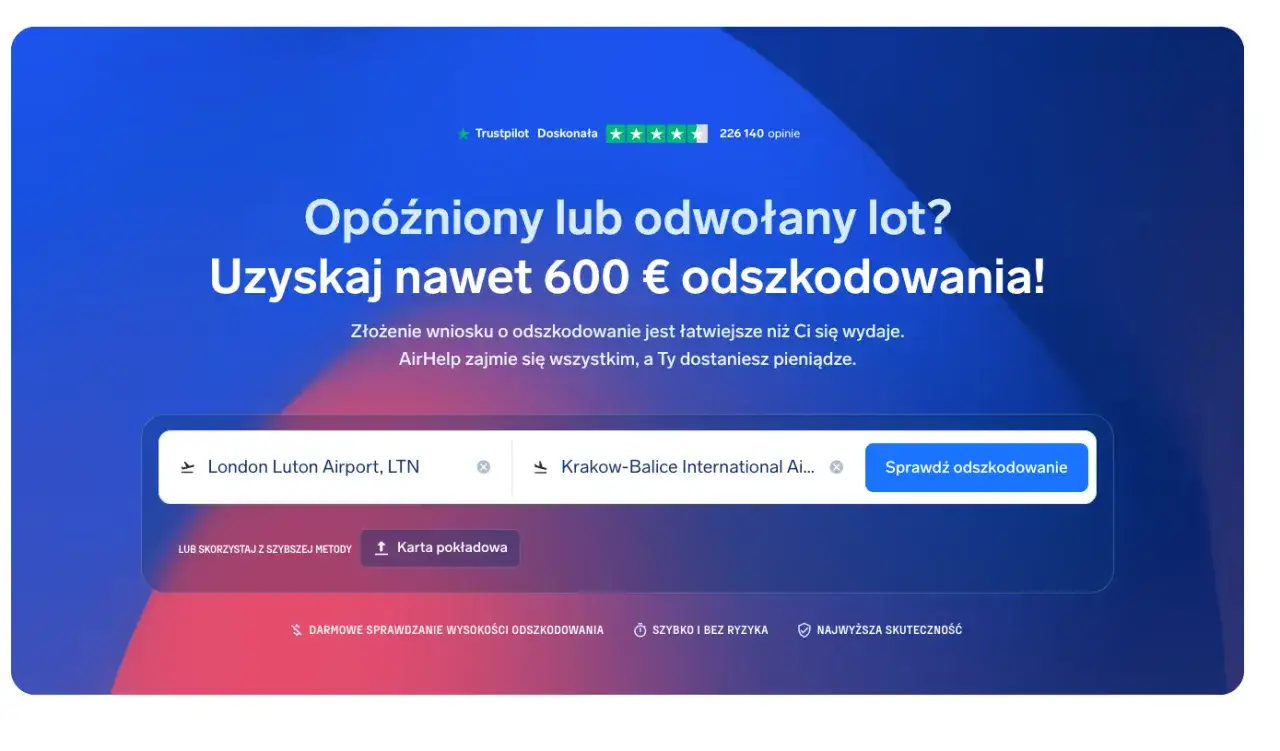 Opóźniony lot? Wizzair może oznaczać odszkodowanie do 600 €. Sprawdź, czy Twój lot z Londynu do Krakowa kwalifikuje się do rekompensaty.