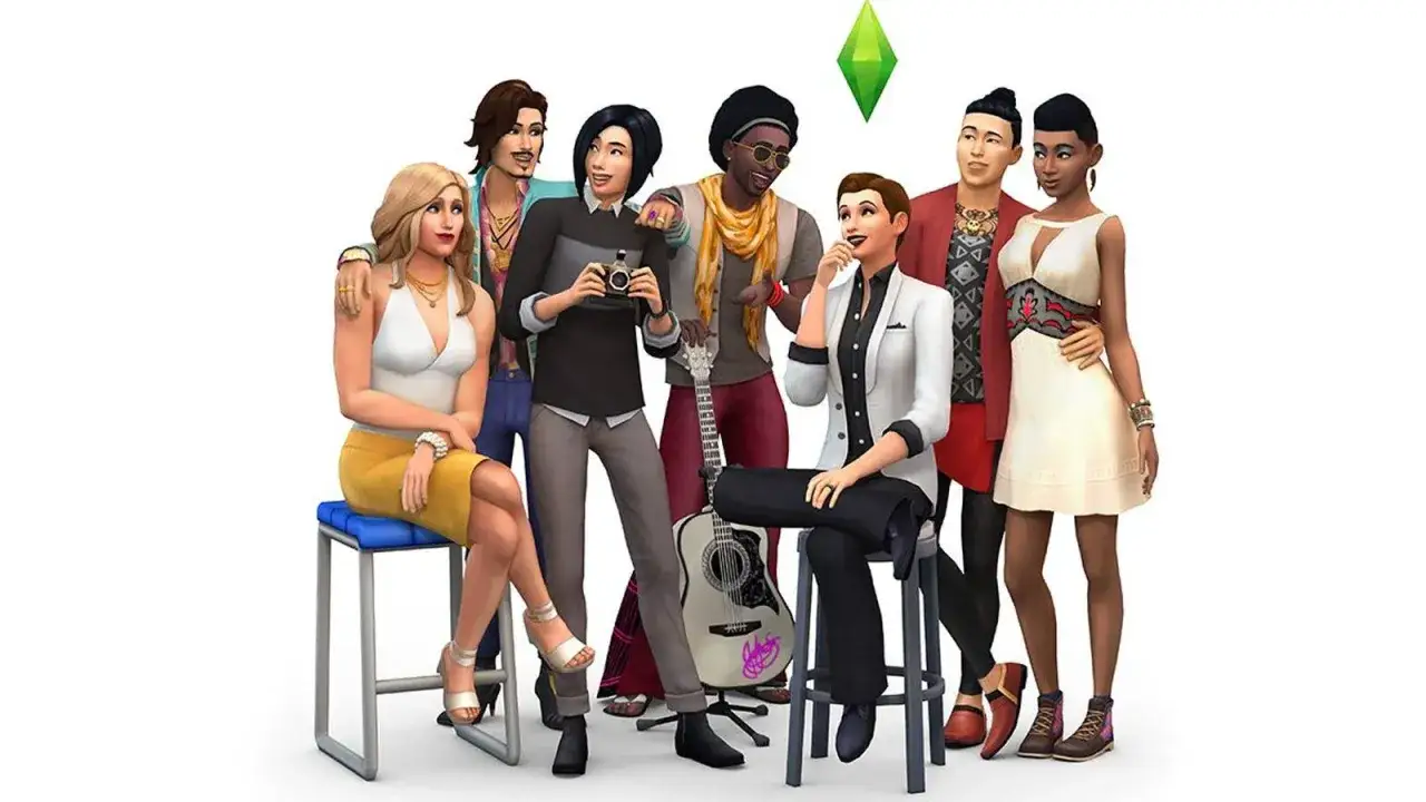 Grupa Simów pozuje do zdjęcia, gotowa na studia. Wybierz kierunki w The Sims 4 Uniwersytet i rozpocznij nową przygodę!