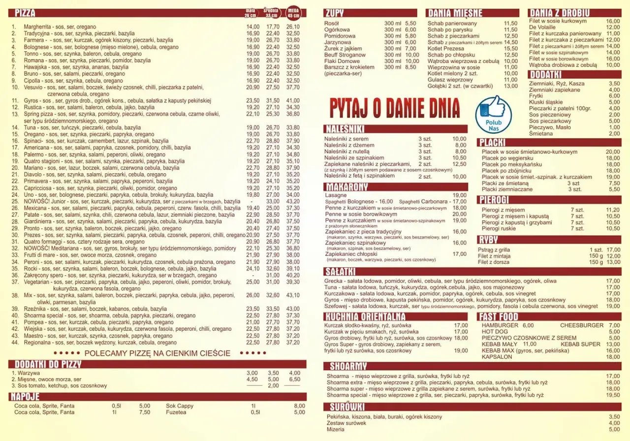 Mega Pizza Jaworzno menu pizzy
