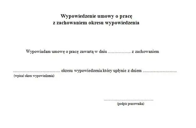 Wzór wypowiedzenia umowy o pracę na czas nieokreślony