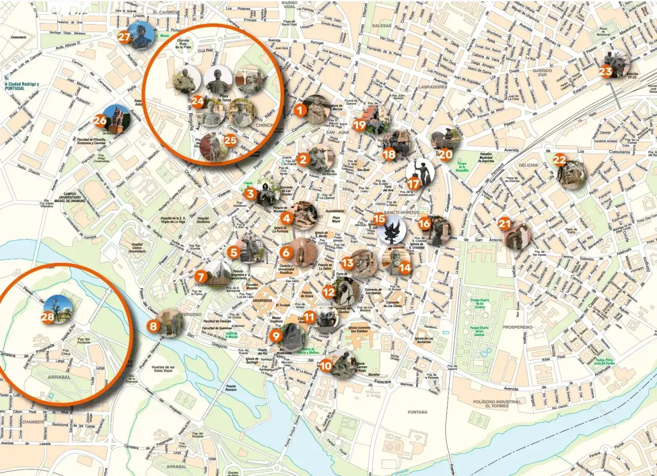 Mapa de Salamanca con puntos de inter&eacute;s, incluyendo la Plaza de Toros y su aforo.