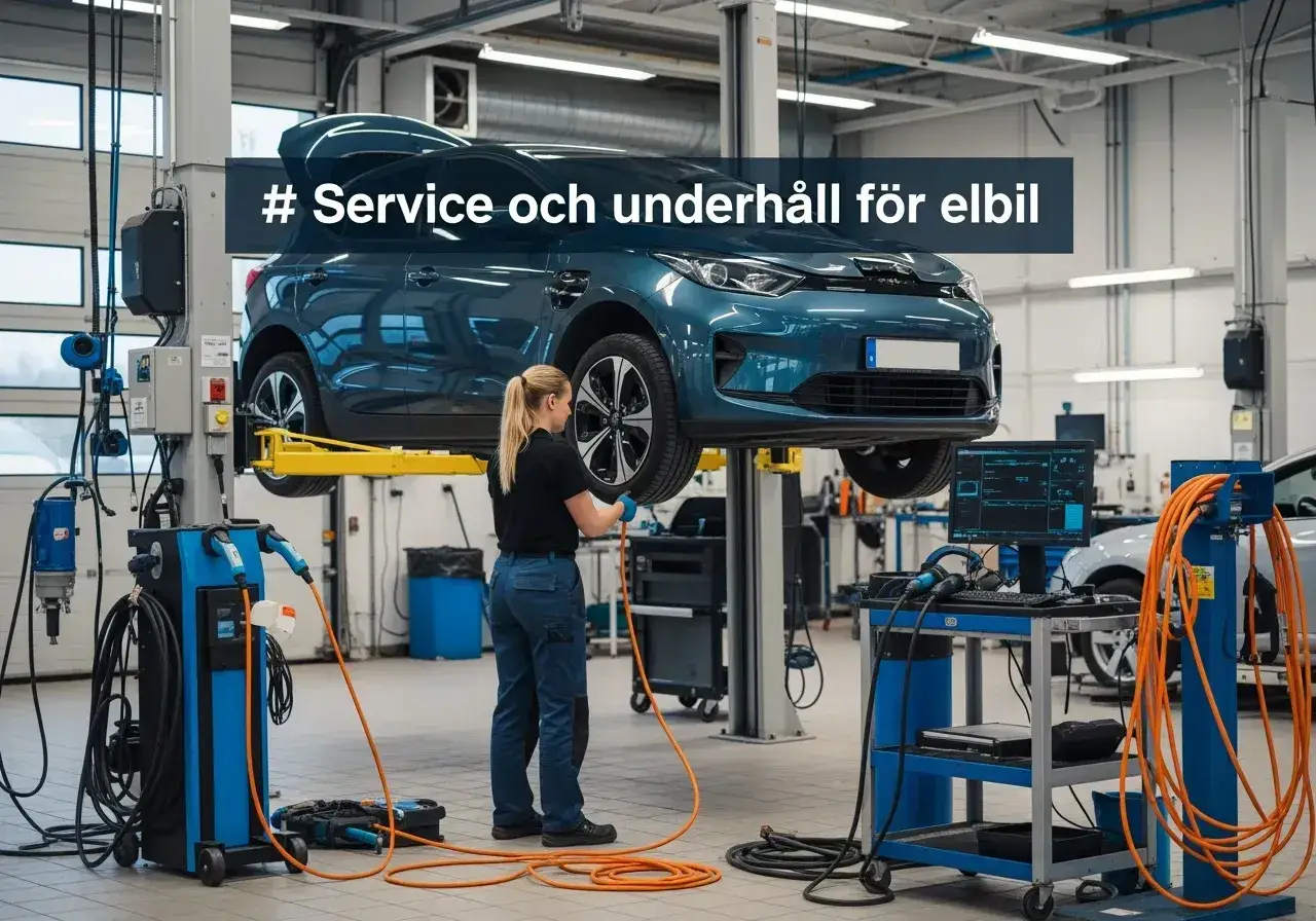 En mekaniker utf&ouml;r service och underh&aring;ll p&aring; en elbil i en verkstad.