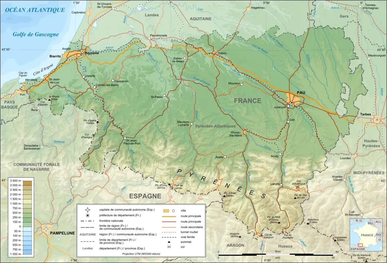 Mapa Pirenej&oacute;w podział geograficzny