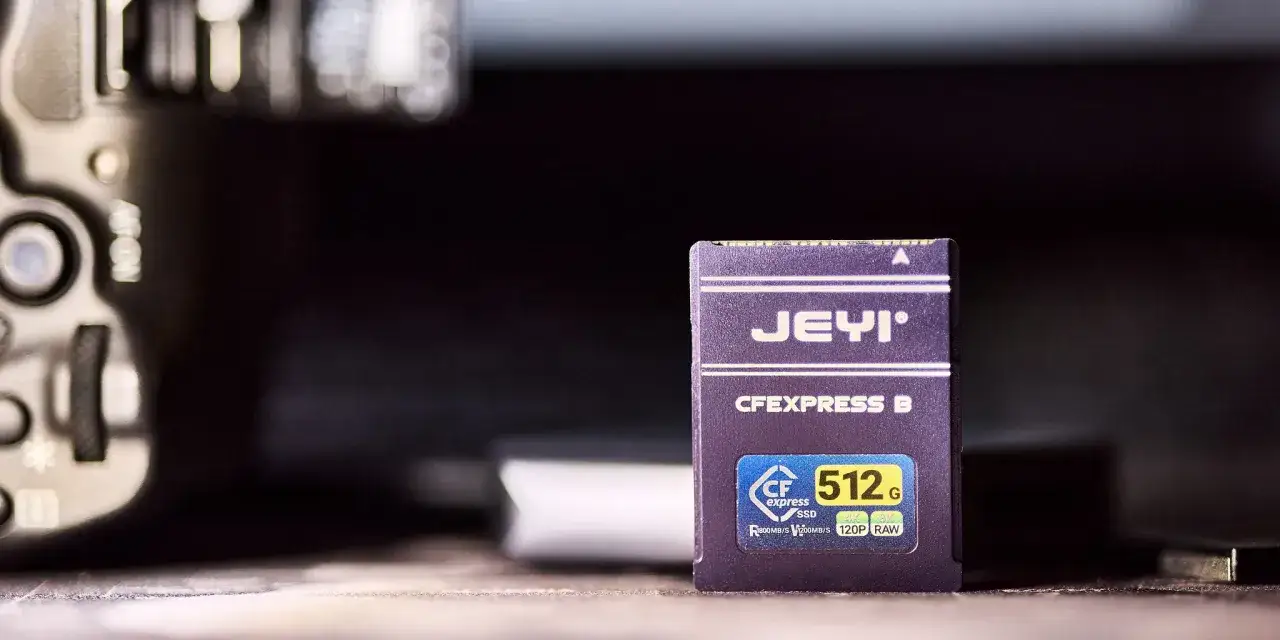 Karta pamięci JEYI CFexpress B 512 GB, gotowa do zapisu 120p RAW.