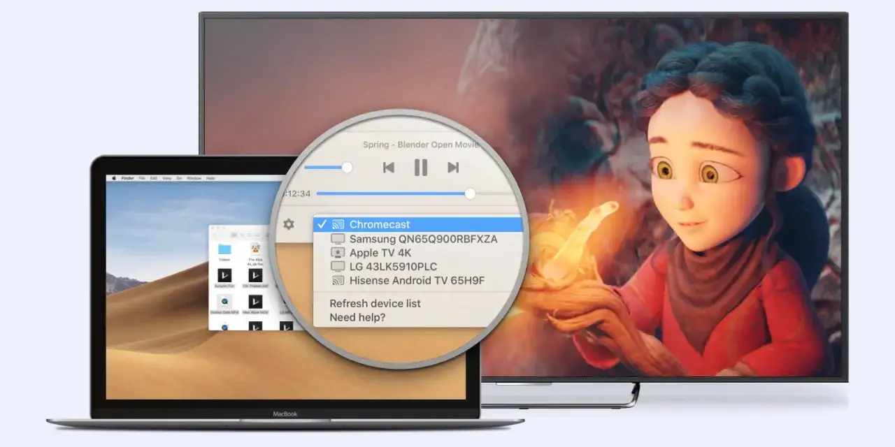 Klonowanie ekranu MacBook na telewizorze. Wybierz urządzenie Chromecast, aby rozpocząć.