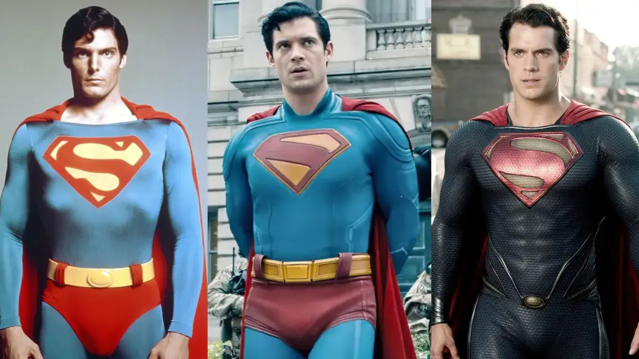 Trzy wcielenia Supermana: Christopher Reeve, Henry Cavill i nieznany aktor. Superman obsada w różnych odsłonach.