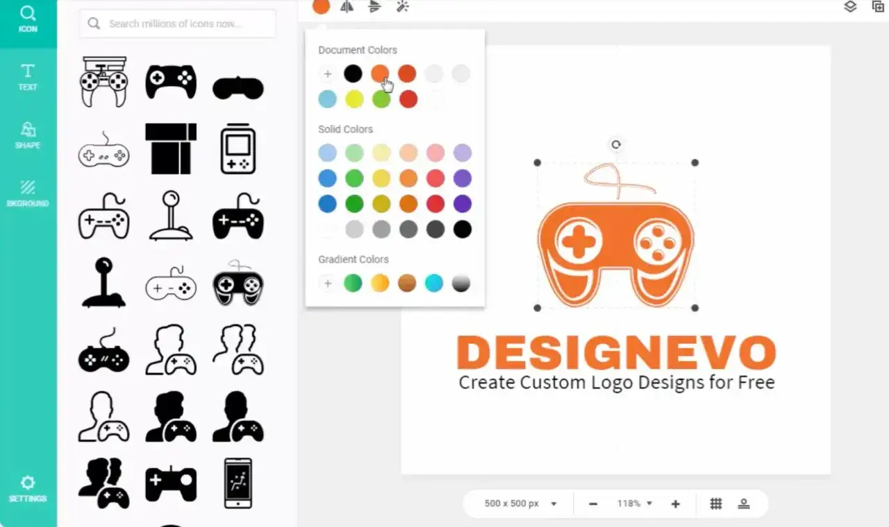 Tworzenie logo z darmowym adobe illustrator. Wybór kolorów dla ikony gamepada.