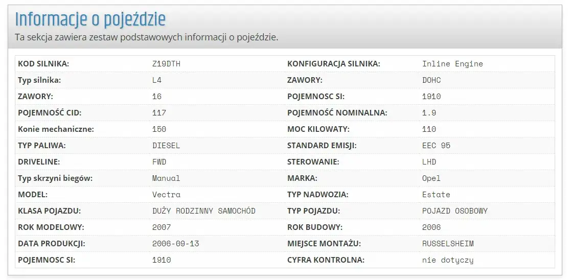 dekoder VIN Opel Insignia