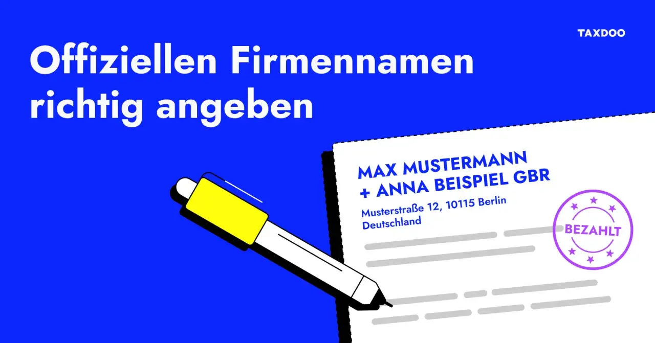 Offiziellen Firmennamen richtig angeben: Die Bedeutung eines Firmennamens für die GBR. Ein Stift und ein Dokument mit Adressdaten und