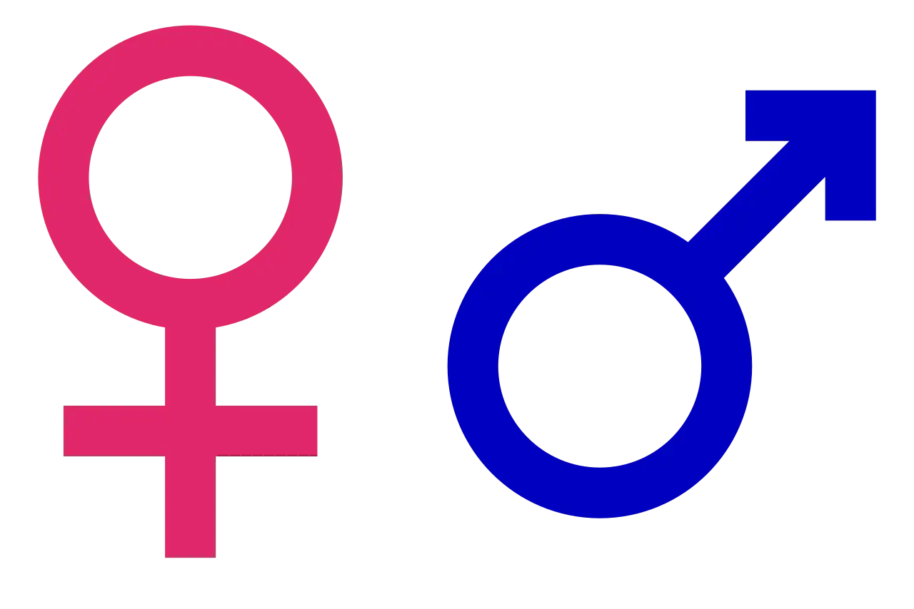 Różowy symbol Wenus i niebieski symbol Marsa. Dwa podstawowe symbole płci, sugerujące, ile jest płci.