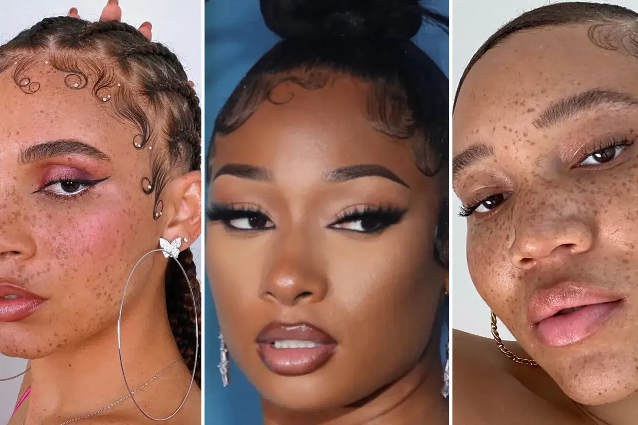 Trois portraits de femmes aux cheveux bouclés, mettant en valeur leurs **hairline cheveux bouclés** stylisés avec des ondulations et des perles.