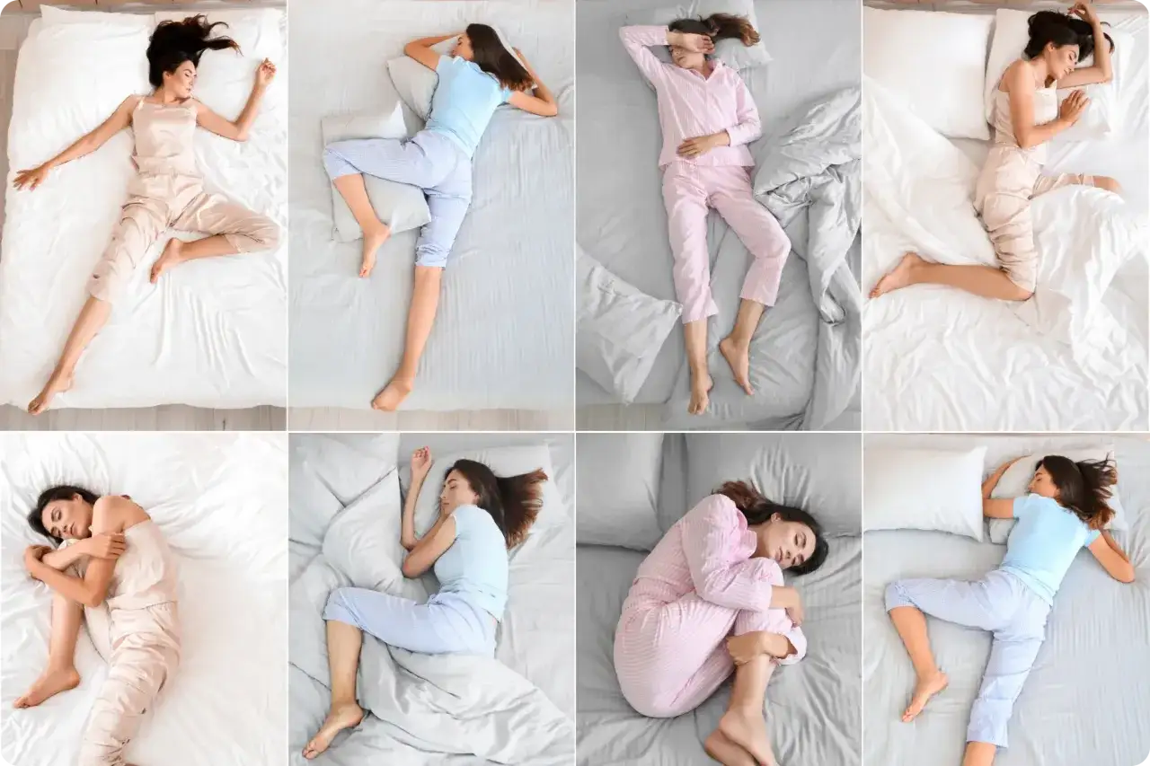 Eight women sleep in various positions, some with one pillow, some with two. How many pillows do you sleep with?