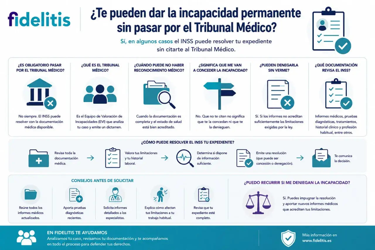 Infograf&iacute;a sobre la incapacidad permanente y el Tribunal M&eacute;dico. Explica el proceso, la documentaci&oacute;n necesaria y c&oacute;mo recurrir.