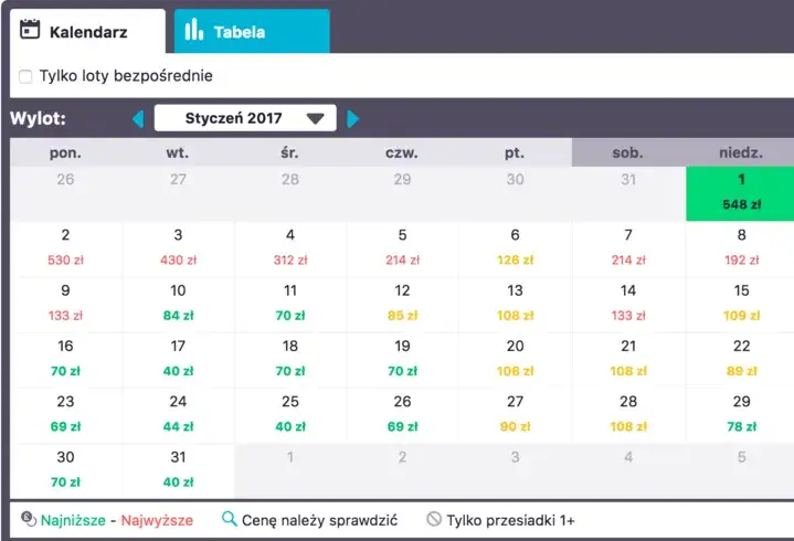 Wyszukiwarka tanich lotów ekran