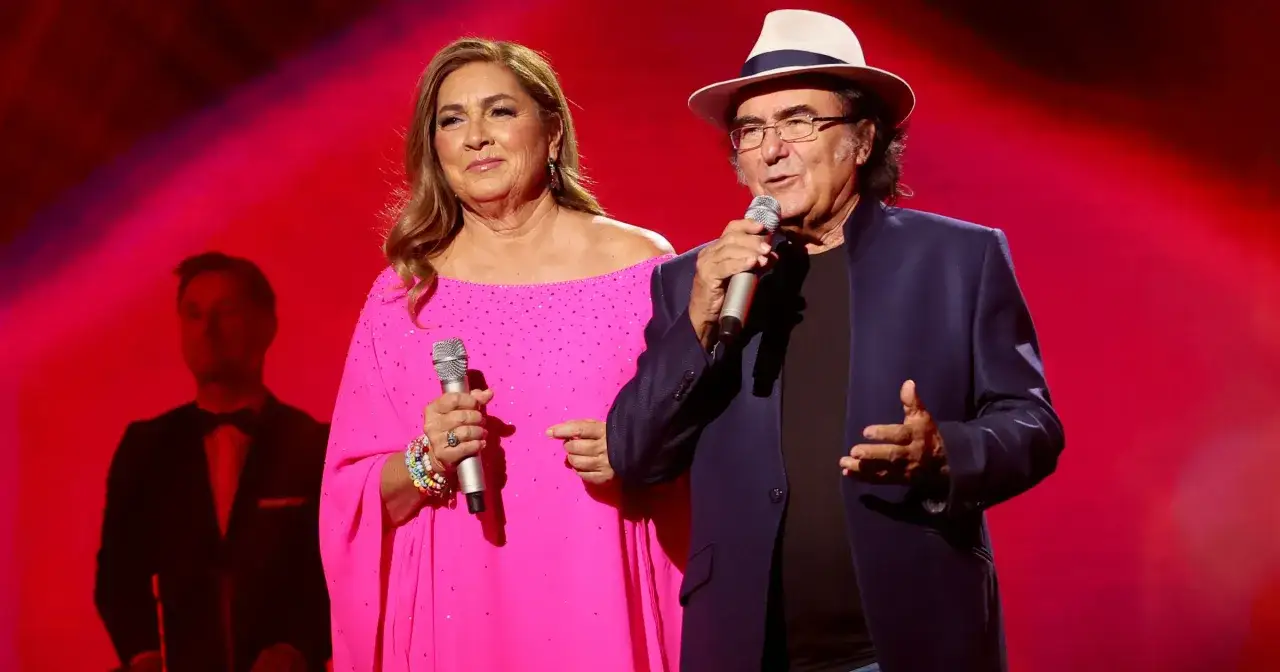 Romina Power dziś w różowej sukni z błyszczącymi detalami, obok Al Bano.