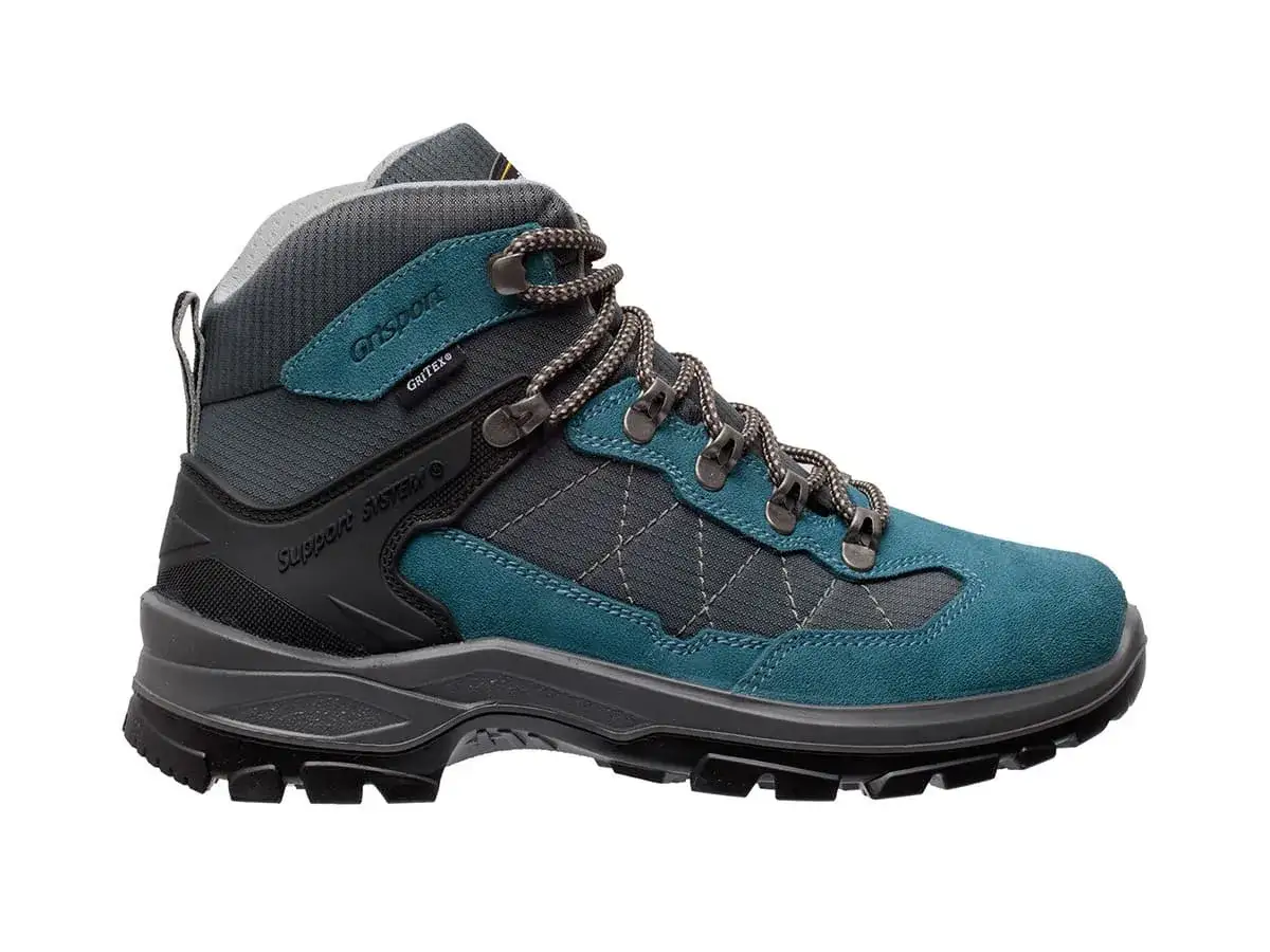 Ein robuster, t&uuml;rkis-grauer Wanderschuh mit GRITEX-Technologie und Support System. Perfekt f&uuml;r alle, die nach den richtigen wanderschuhen suchen.