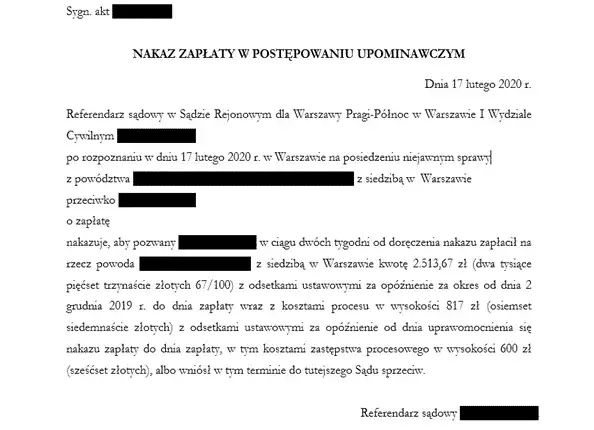 nakaz zapłaty wzór