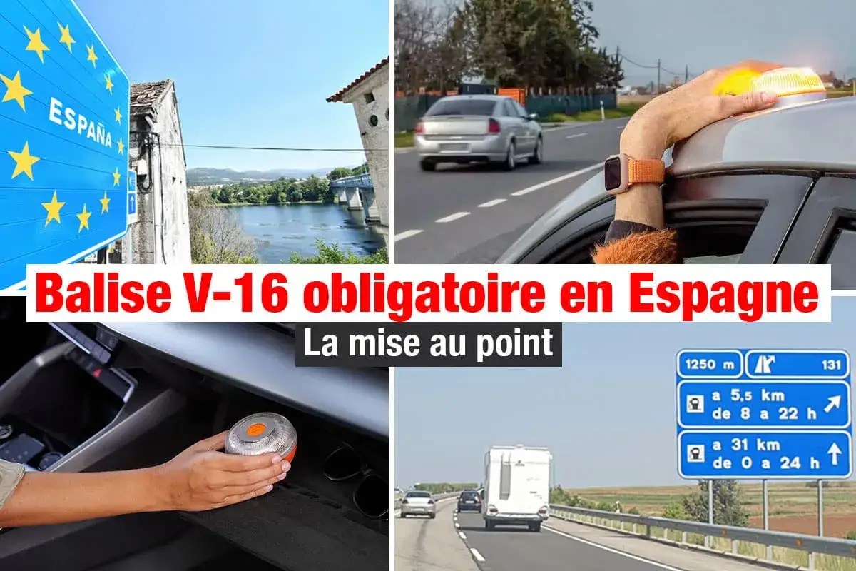Balise V-16 obligatoire en Espagne : un nouvel équipement de sécurité pour votre voiture. Panneaux routiers et signalisation lumineuse.