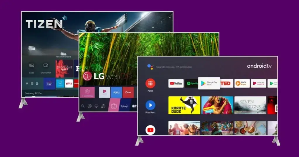 Smart TV systemy operacyjne Android TV Tizen webOS logo