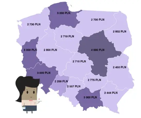 Mapa Polski zarobki recepcjonistka hotelowa
