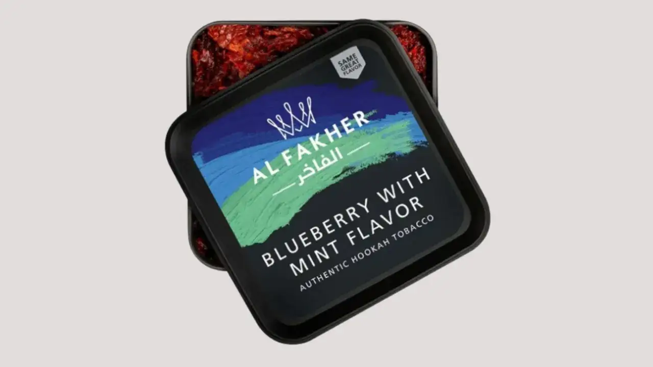 Al Fakher blåbär med mint smak. En burk med äkta shisha tobak.