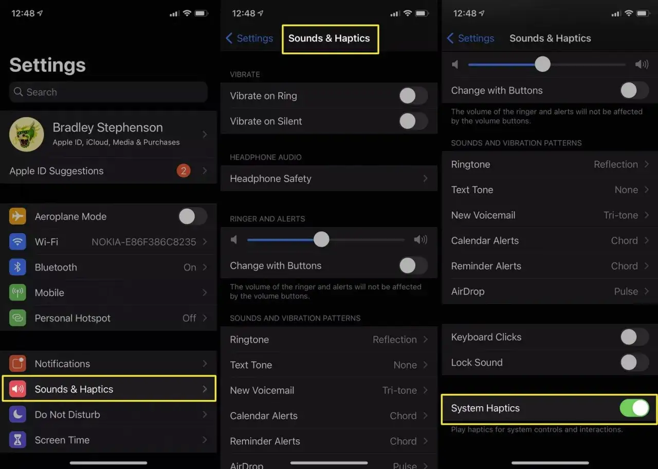 Ajustes de iPhone para quitar vibraci&oacute;n teclado. Se muestra la pantalla 