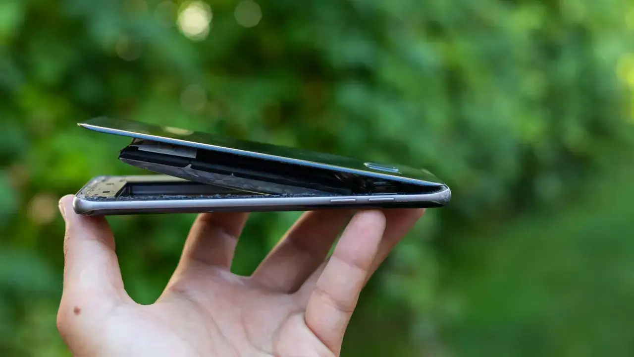 Uszkodzony telefon z wybrzuszoną baterią. Słaba żywotność baterii w telefonie może prowadzić do takich problem&oacute;w.