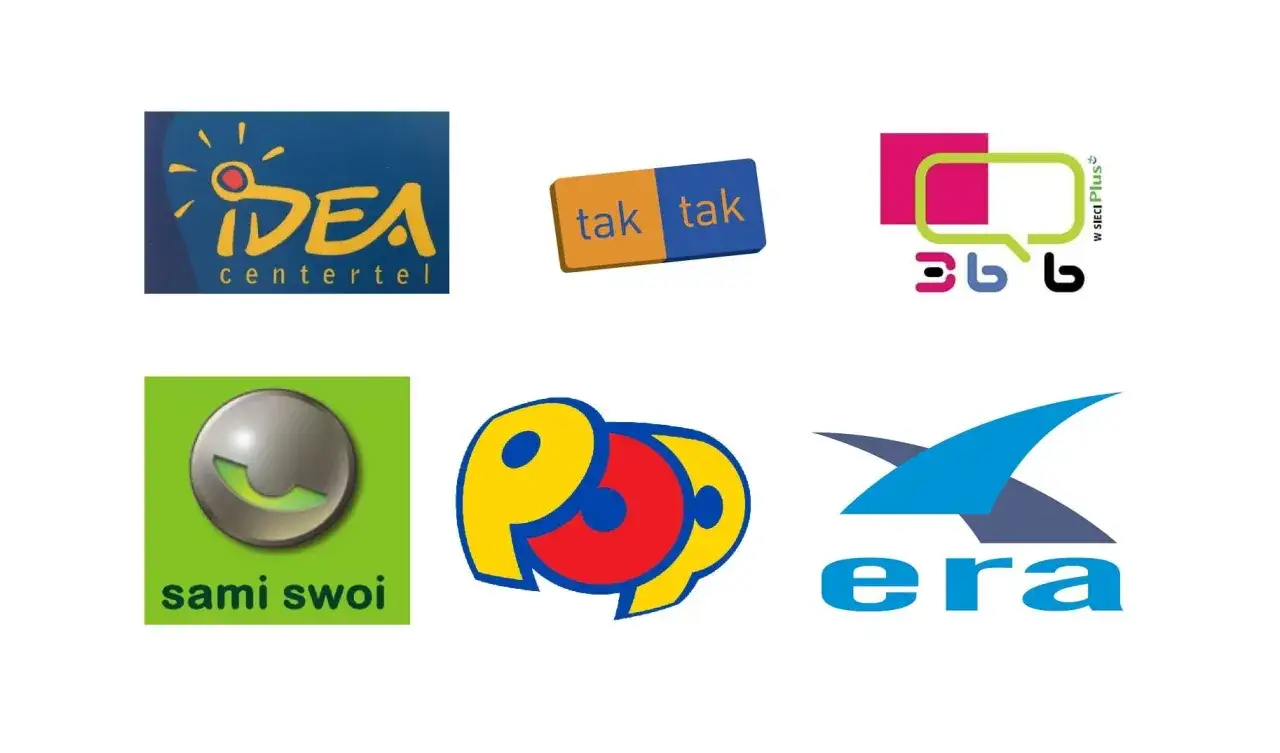Logotypy sieci komórkowych: Idea Centertel, Tak Tak, 36i6, Sami Swoi, POP, Era. 791 jaka to sieć?