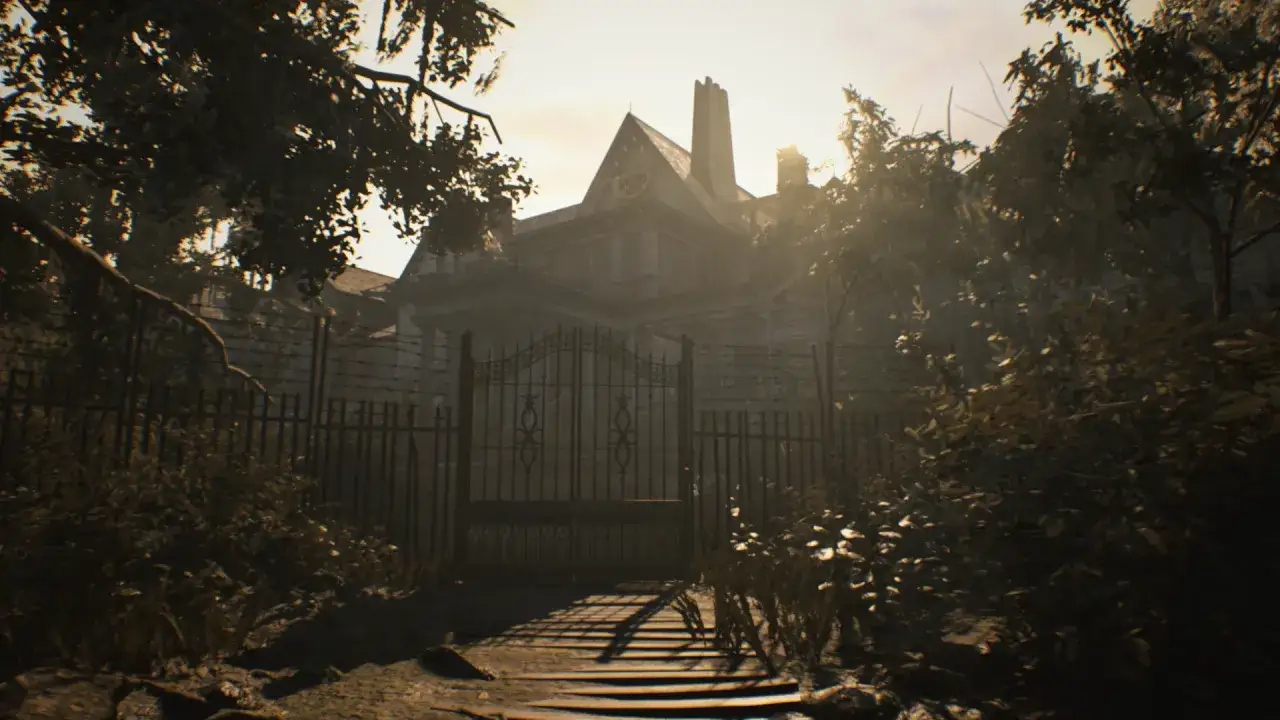 Mroczna posiadłość z Resident Evil 7. Zbliża się zmierzch, a brama zaprasza do środka. Ten poradnik pomoże Ci przetrwać.