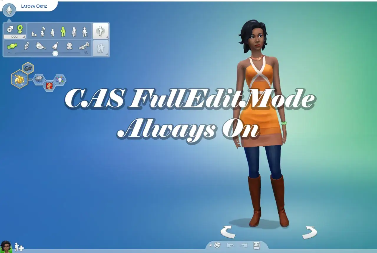 Kreatorka Simów w The Sims 4, z włączonym kodem na CAS FullEditMode.
