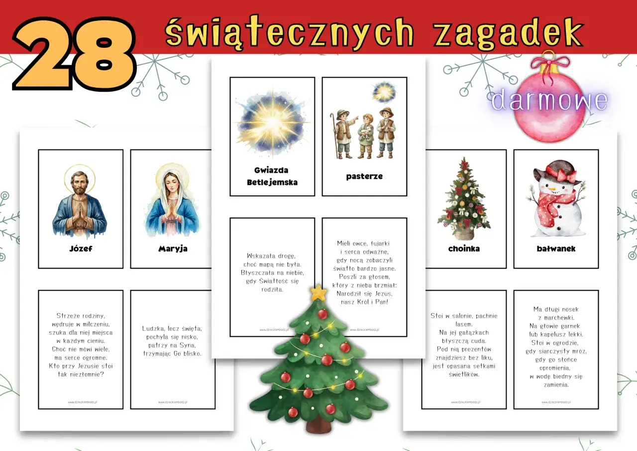 28 świątecznych zagadek: J&oacute;zef, Maryja, gwiazda, pasterze, choinka, bałwanek i inne. Rozwiąż zagadkę o Mikołaju!
