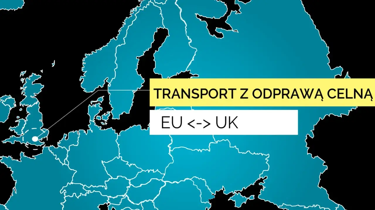 Mapa Europy z zaznaczonym transportem między UE a UK. Tekst: 