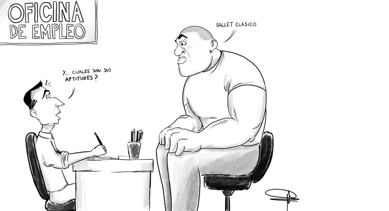 En la oficina de empleo, un hombre musculoso dice que hace ballet cl&aacute;sico, un lobo con piel de cordero.