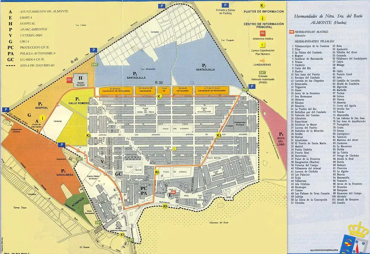 Mapa del Roc&iacute;o: Hospital, gasolinera, aparcamientos y zonas de acampada. &iquest;D&oacute;nde est&aacute; el roc&iacute;o? En este plano detallado.