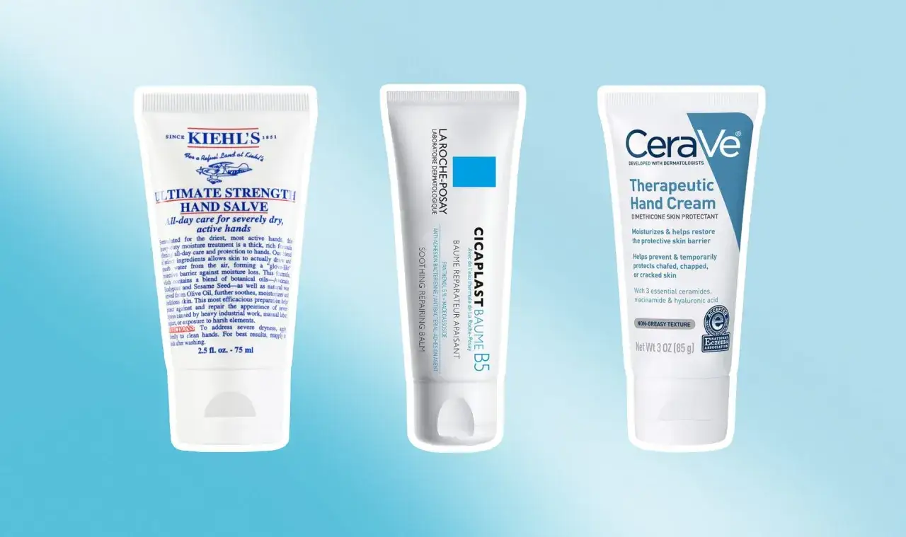 Tre tuber med handkr&auml;m: Kiehl's, La Roche-Posay och CeraVe. Perfekt f&ouml;r torra handflator som beh&ouml;ver extra v&aring;rd.