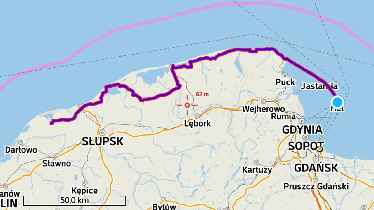 Mapa trasy rowerowej Świnoujście Hel R10